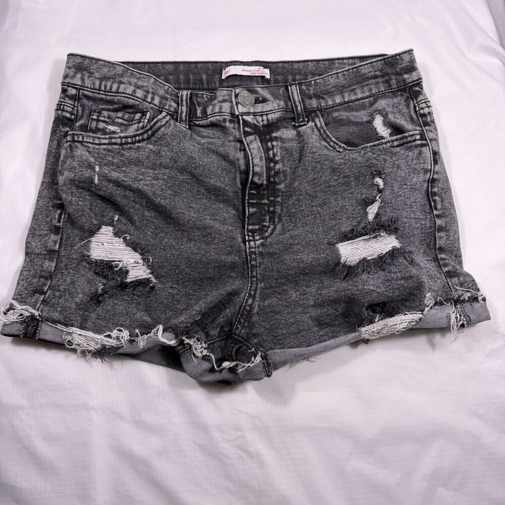 SO Gray Distressed Vintage Women's Mom High Rise Stretch Jean Shorts Size 13